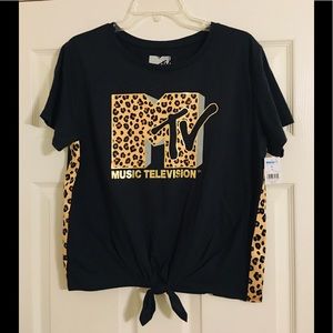 Retro Juniors MTV Logo Leopard Print BlK Crop T XL